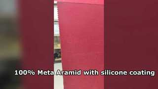 100% meta aramid + lapisan silikon, warna: merah menyala, berat: lebar 150gsm, 150cm