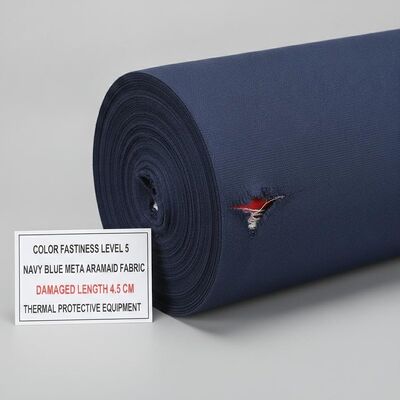 Ketahanan Warna Tingkat 5 Navy Blue Meta Aramid Fabric Menawarkan Panjang yang Rusak 4.5 Cm Dirancang untuk Peralatan Perlindungan Termal