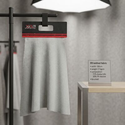Kain Rajut FR Lebar 180cm Berat 215gsm dengan 70% Modakrilik 30% Viskosa FR untuk Aplikasi Tahan Api